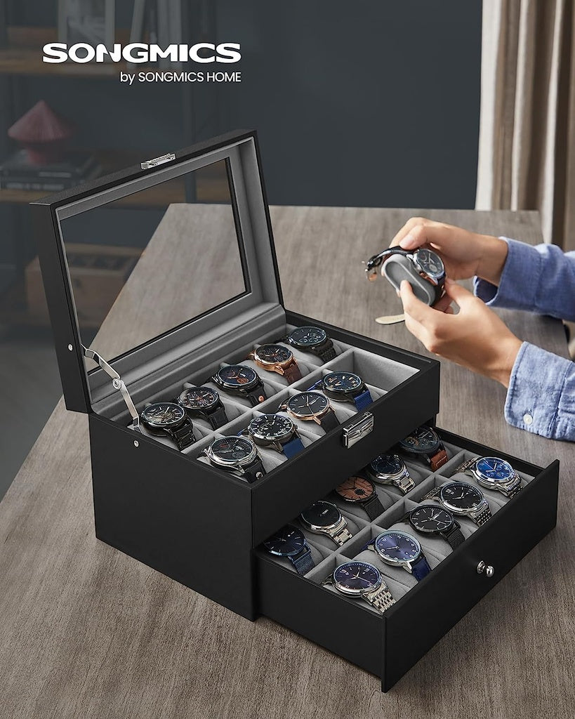 20-Slot 2 Layers Watch Box with Glass Lid