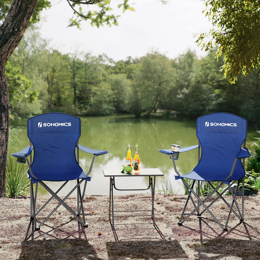 Set of 2 Folding Camping Outdoor Chairs - Blue