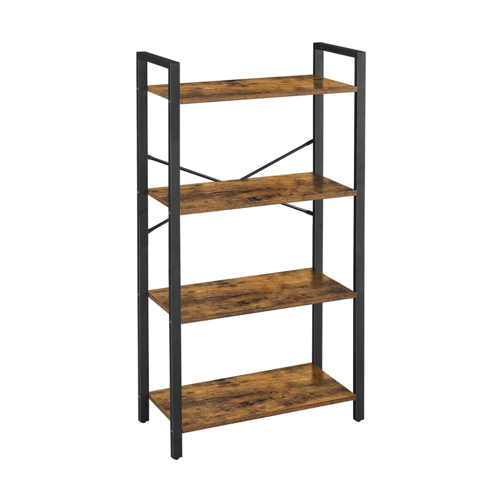 4 Tier Bookshelf - Rustic Brown and Black