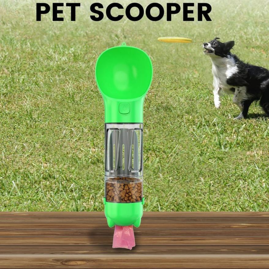 Portable 4 in 1 Pet Scooper and Feeder - Green