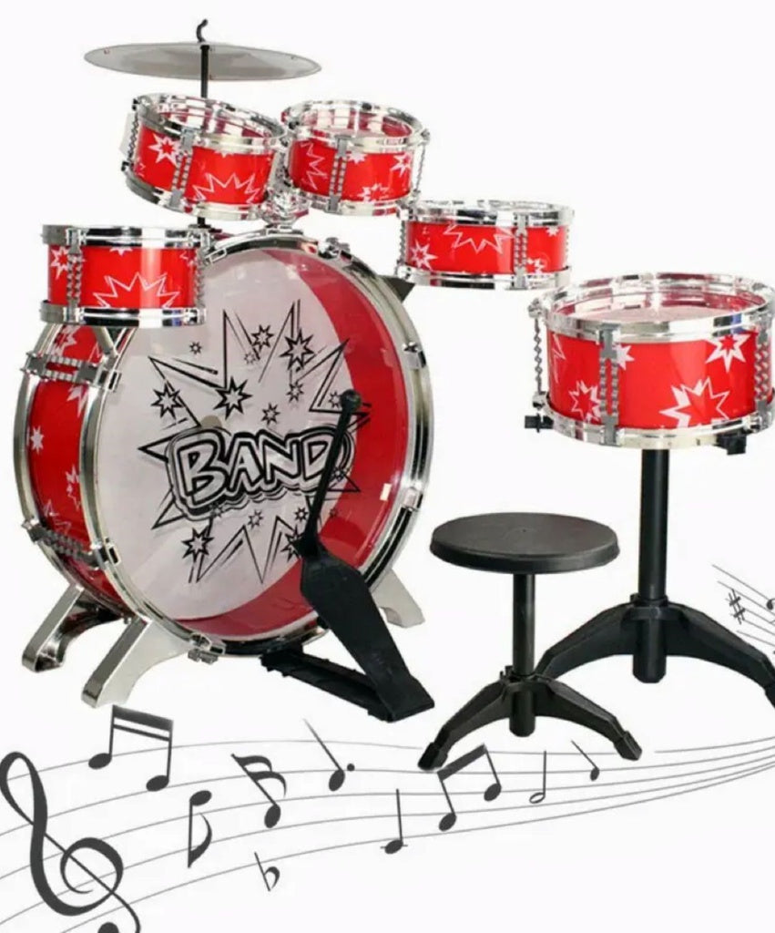 Kids 6pcs Drum Set with Drummer Seat (Red)