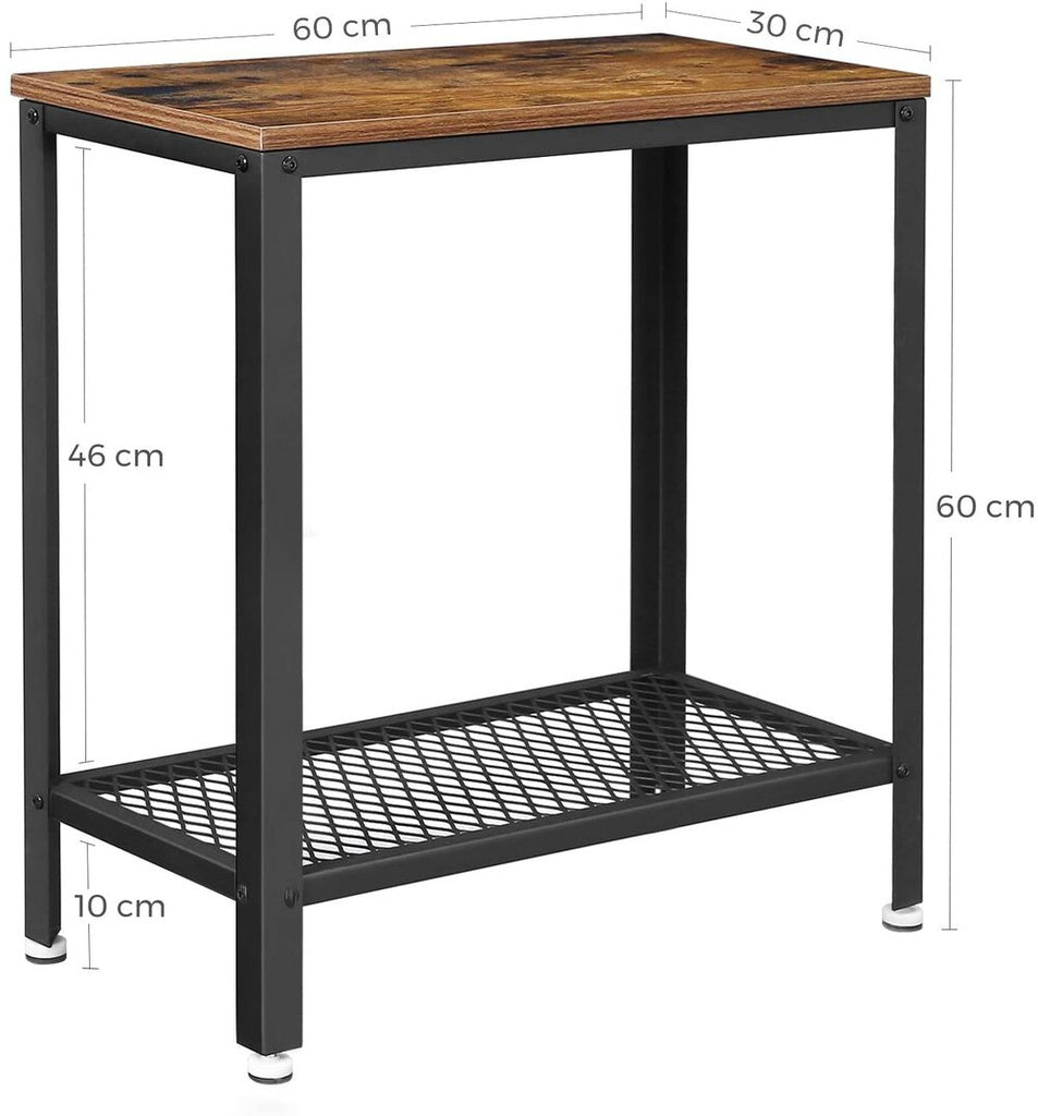 Industrial Side Table with Mesh Shelf - Rustic Brown