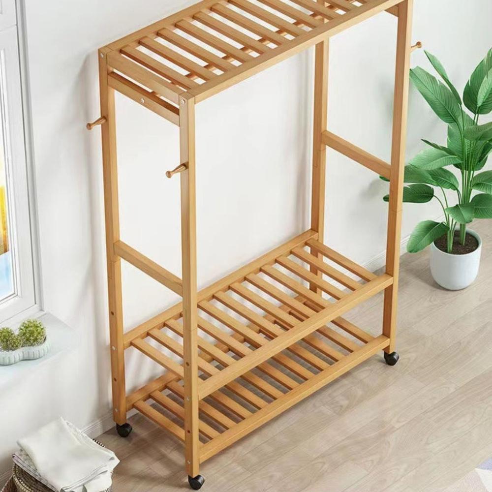 Bamboo Wardrobe Free Standing Shelves Open Wardrobe - 100cms