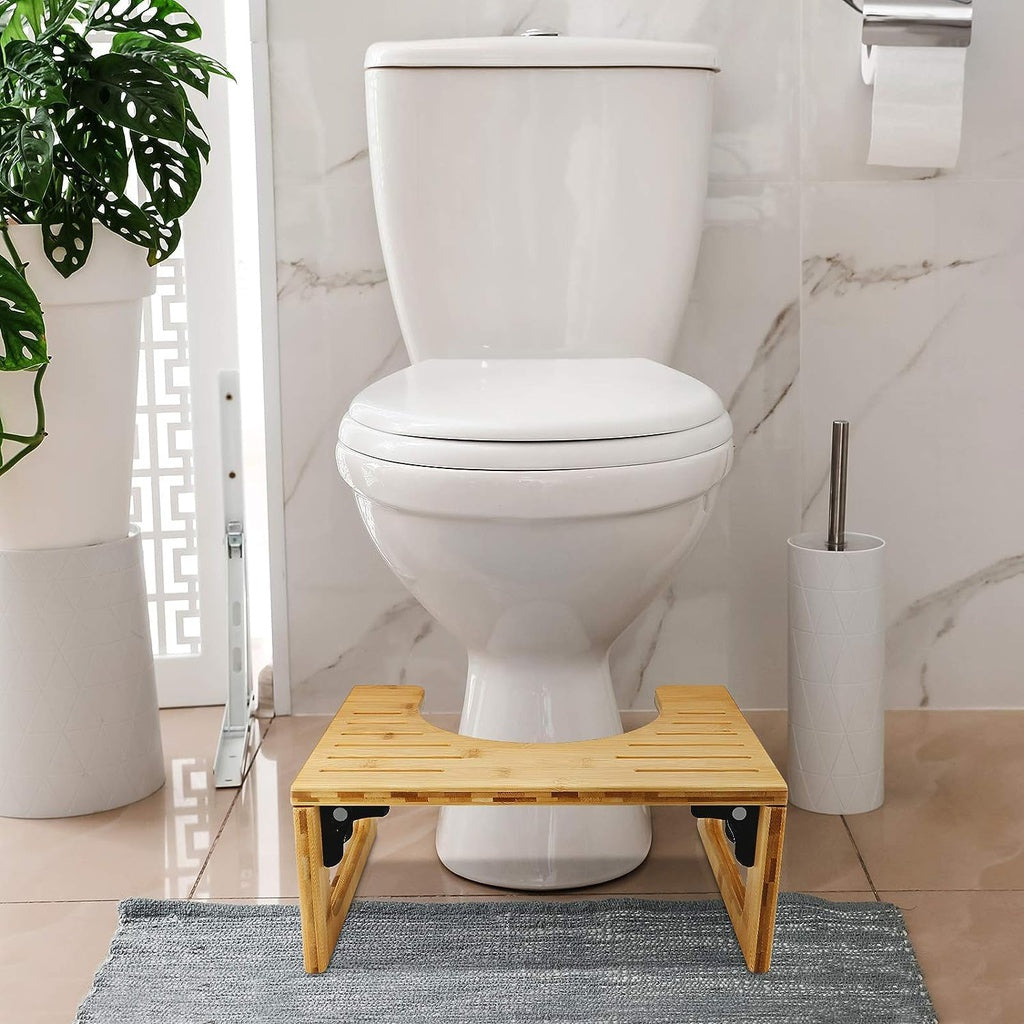 Foldable Bamboo Toilet Step Stool with Non-Slip Base