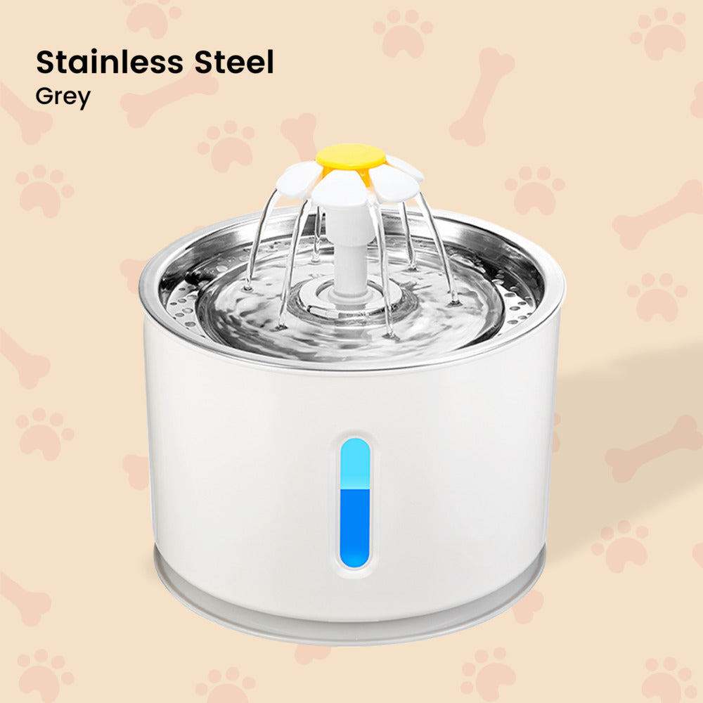 Stainless Steel Top Pet Water Fountain Drinking Dispenser And Filter - Grey