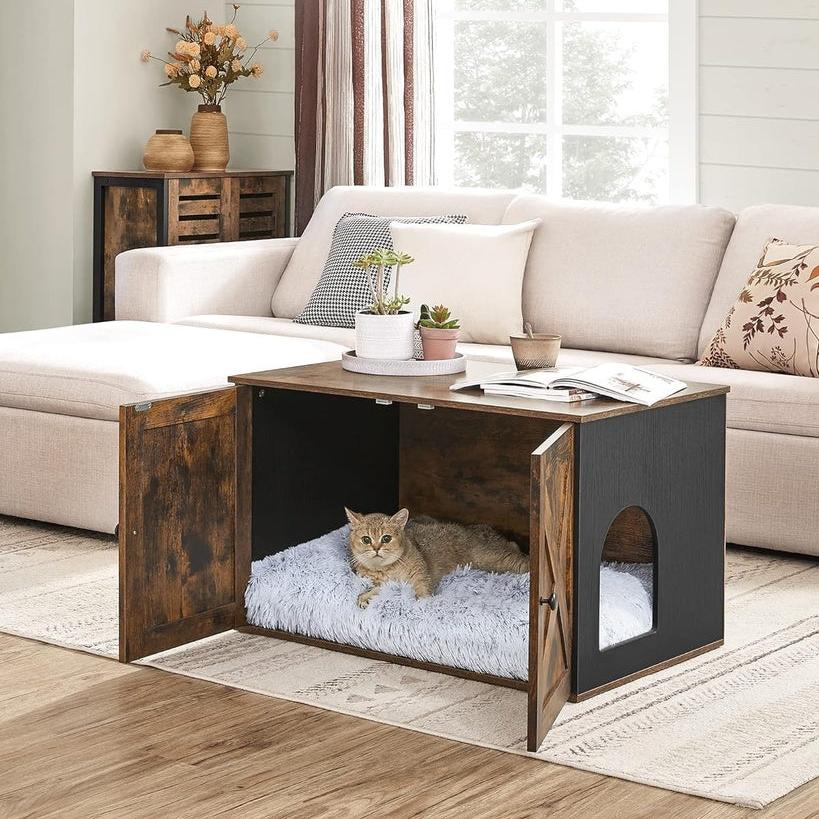 Cat Litter Box with Removable Divider Table - Vintage Brown