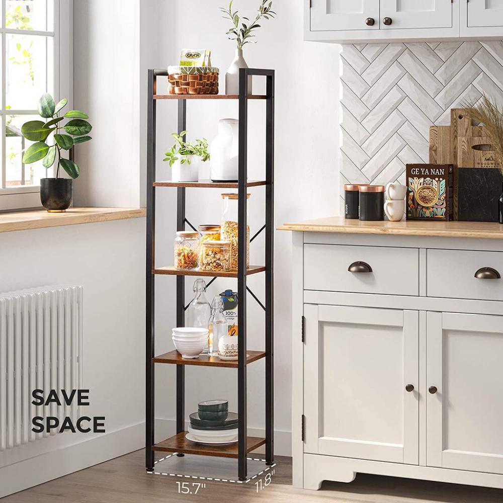 Hallway 5 Tier Bookshelf - Rustic Brown and Black