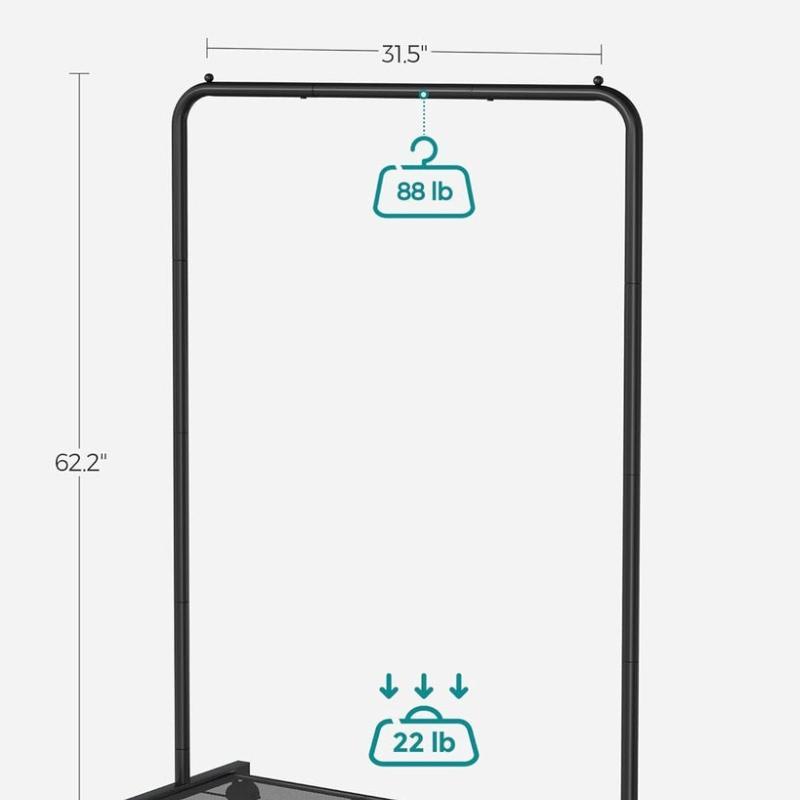 Clothes Rack with Wheels Sturdy Steel Frame - Black