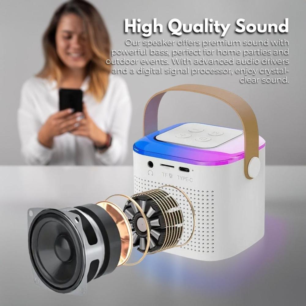 Portable Bluetooth Karaoke Speaker with 2 Wireless Microphones (Beige)