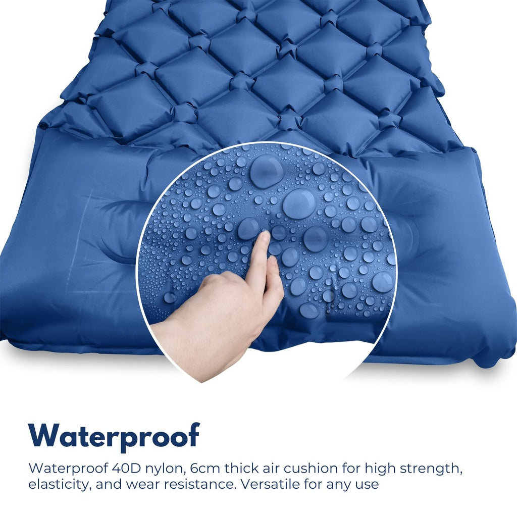 Inflatable Camping Sleeping Pad with Pillow (Navy Blue)