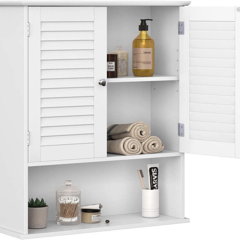 Wall Cabinet with 2 Doors and Cupboard - White