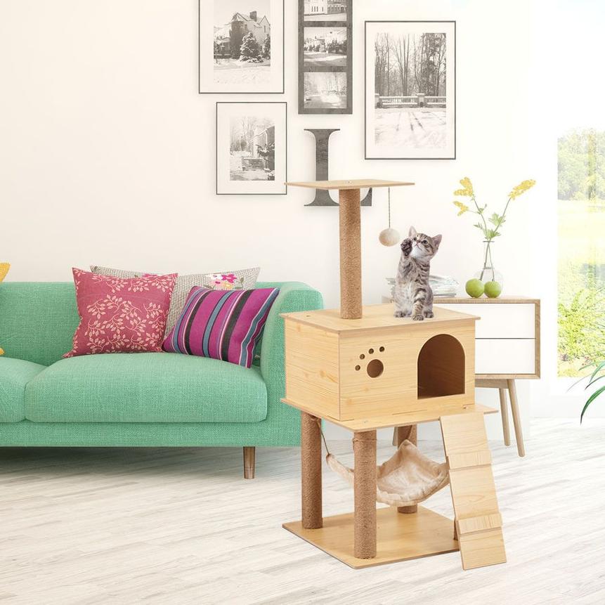 Stylish Designed Wooden Cat Tree - 130cms