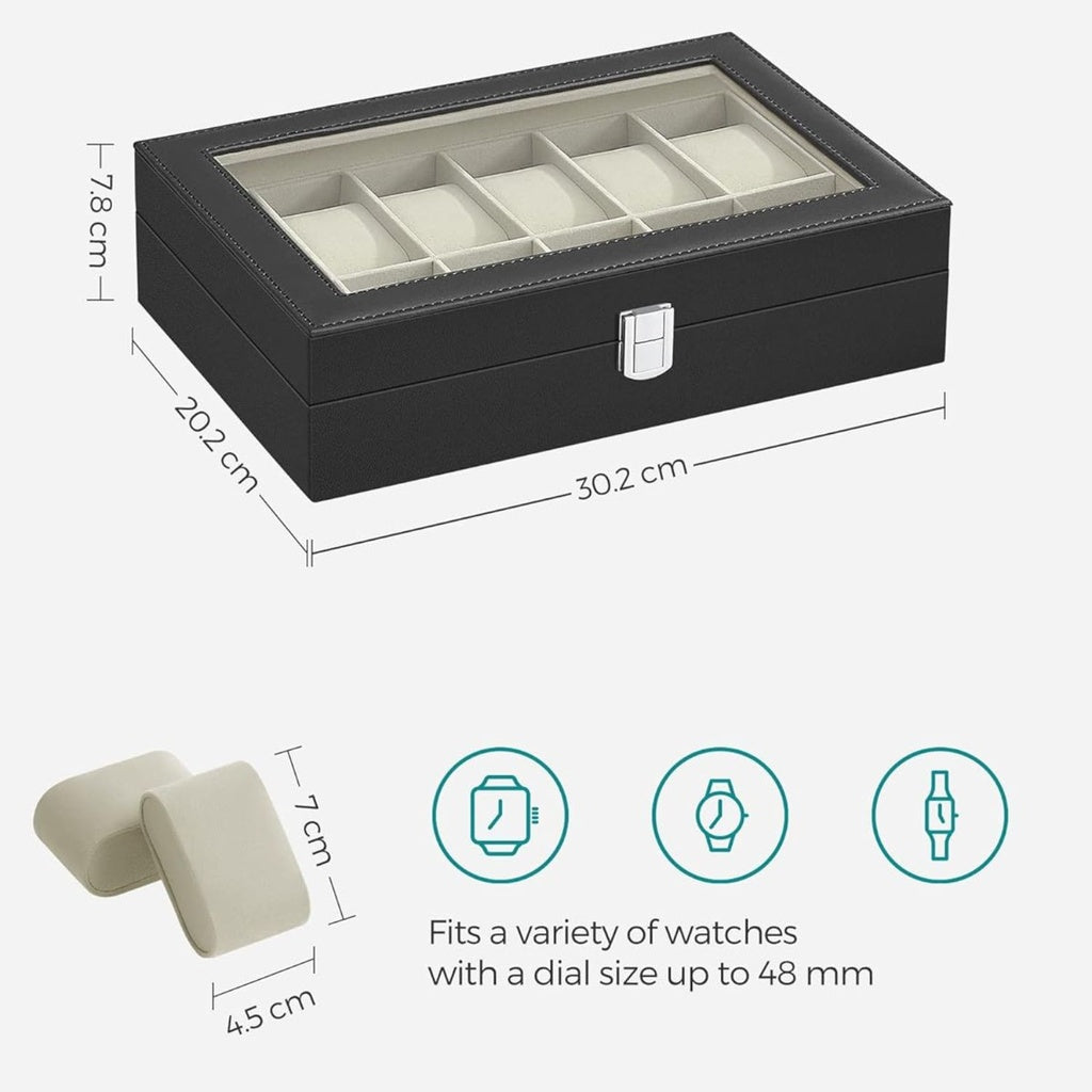 12 Slots Watch Box with Glass Lid