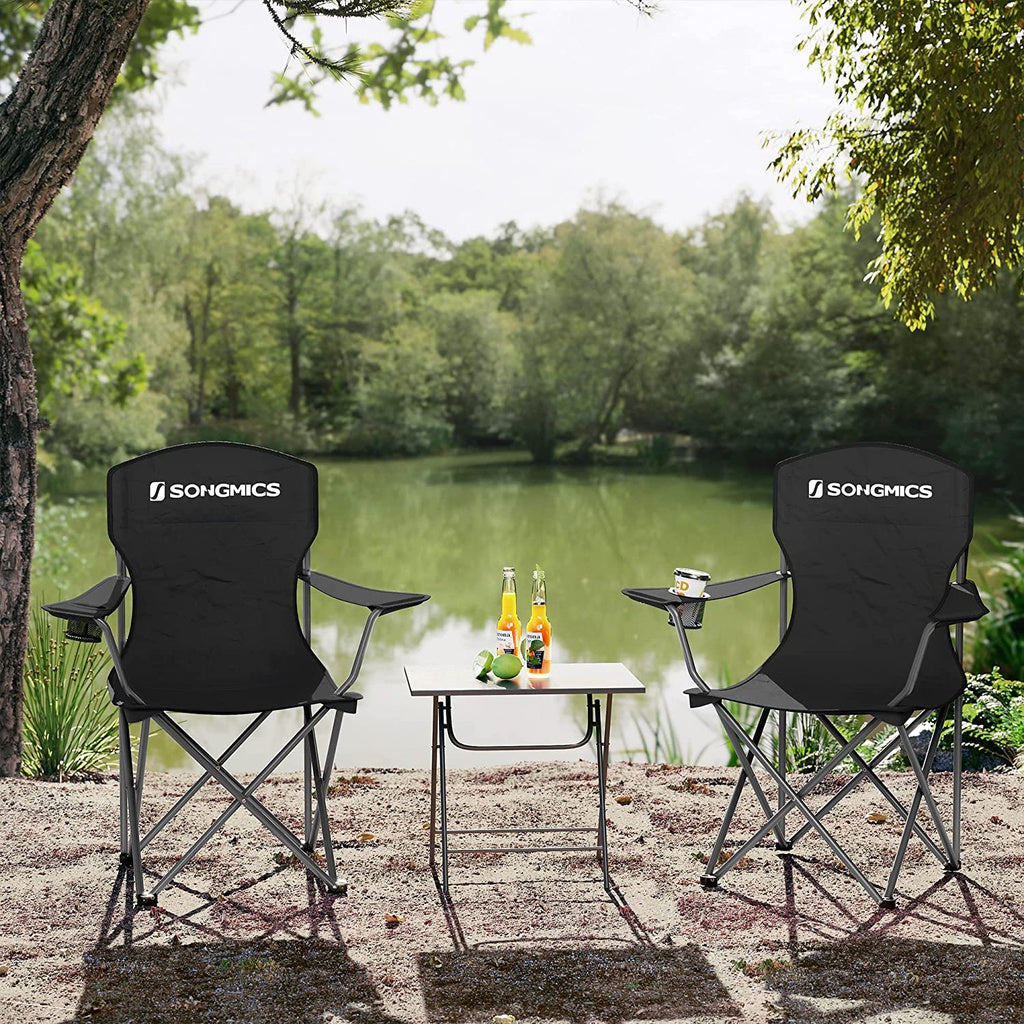 Set of 2 Folding Camping Outdoor Chairs - Black