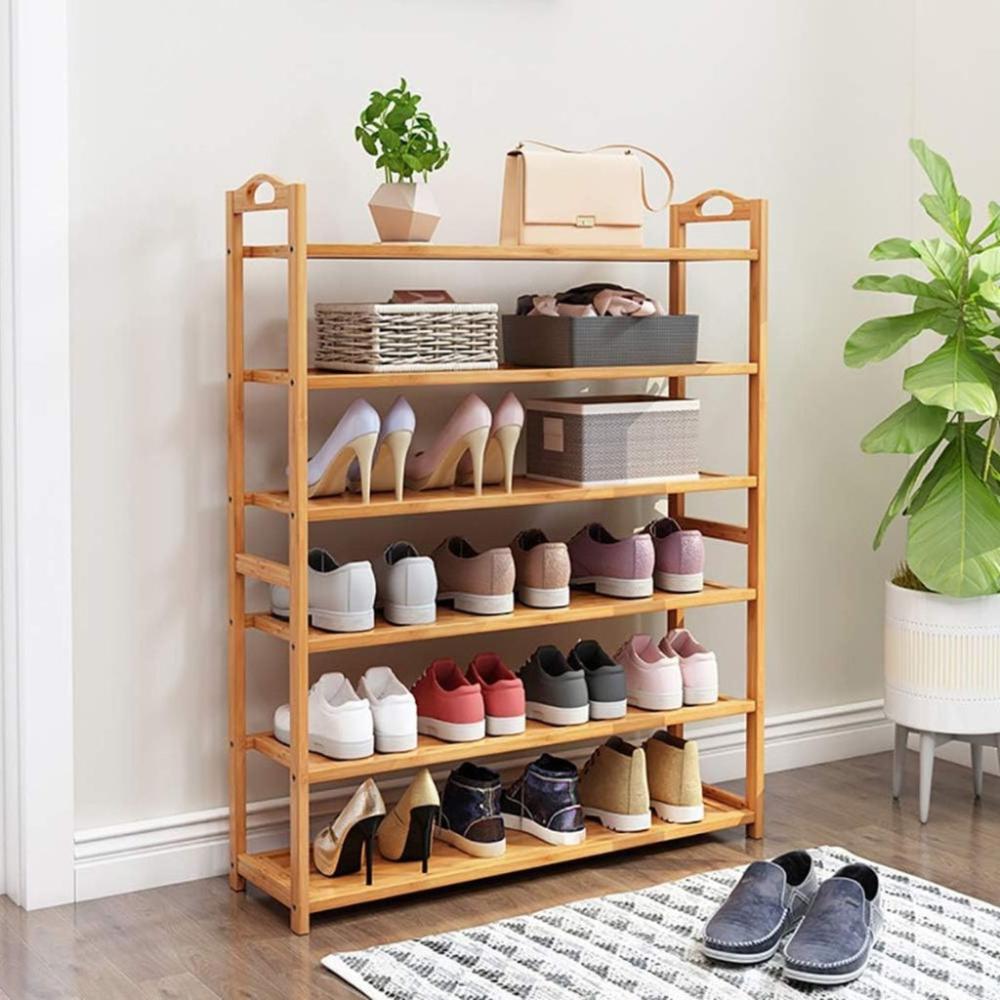 5 Tier Bamboo Shoe Rack Storage Organizer Stand Shelves