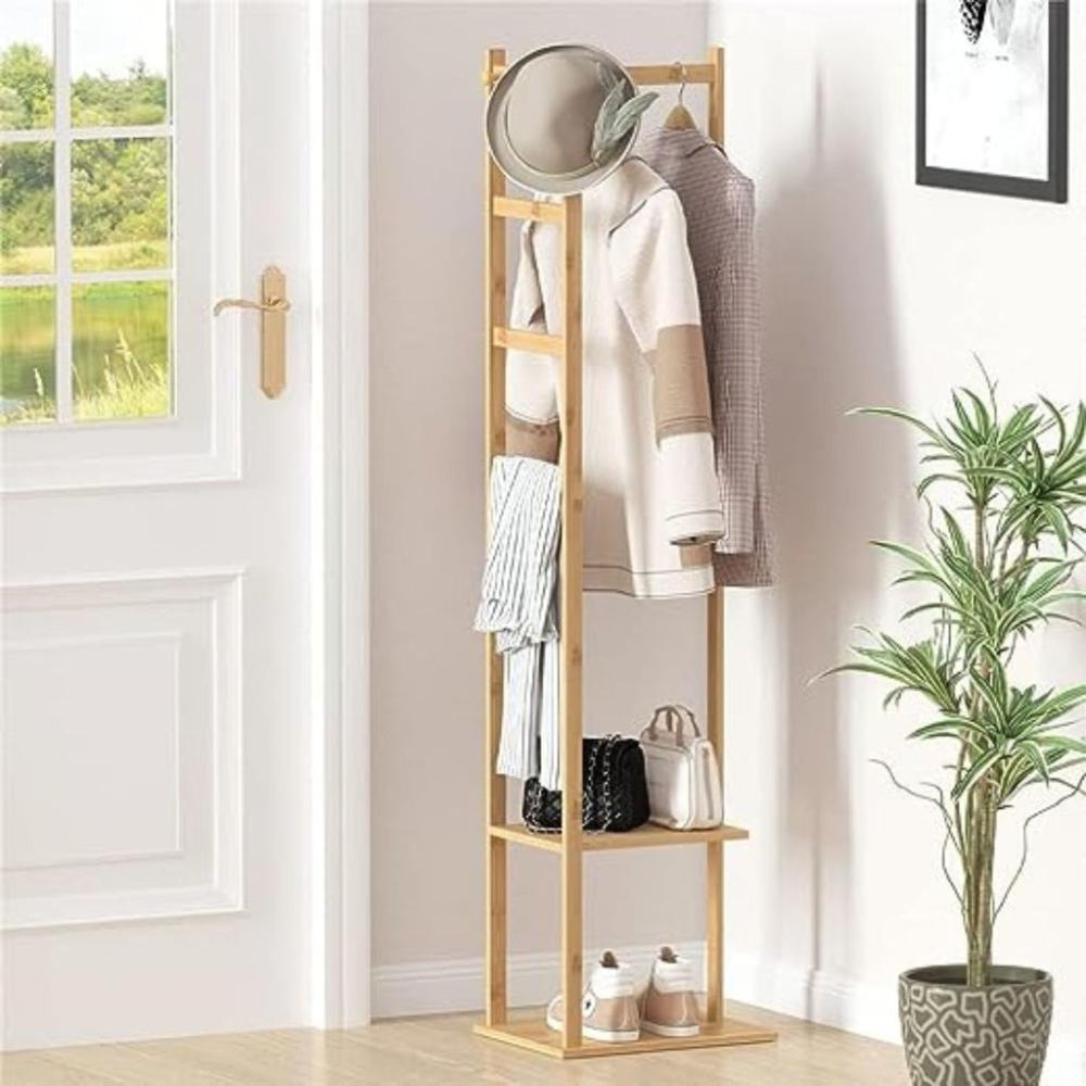 Bamboo Clothing Rack with 3 Hanger Hooks (Natural Wood)