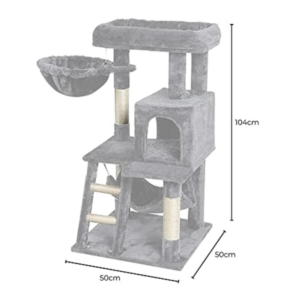 Plush Cat Condo Cat Tree - Light Grey 104cms