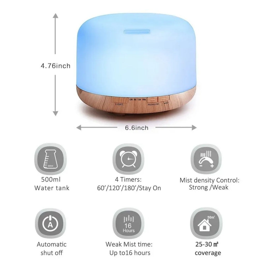 5 in1 LED Aromatherapy Essential Oil Diffuser 500ml (Wood Base)