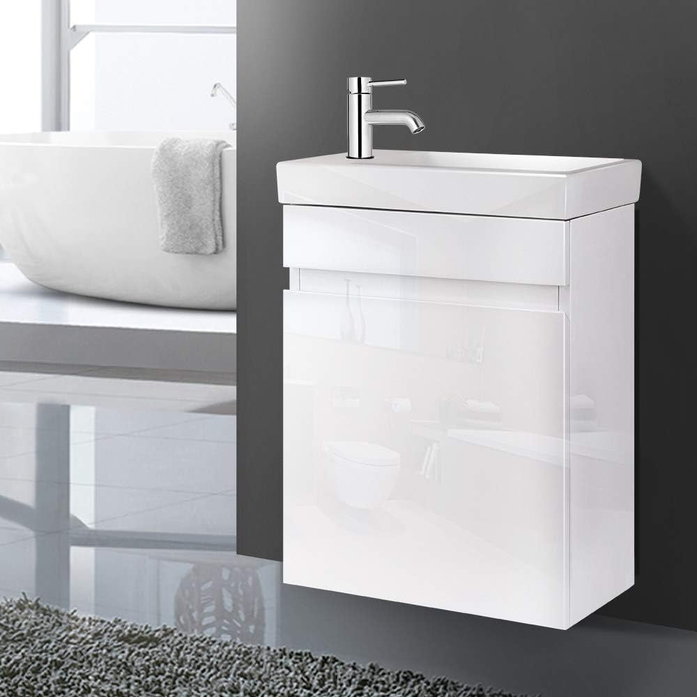 Slim Bathroom Vanity Cabinet with Basin Bowl (White)