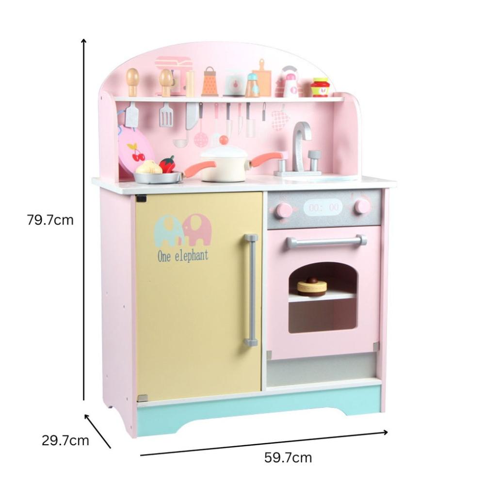 Wooden Kitchen Playset for Kids (Japanese Style Kitchen Set - Pink)