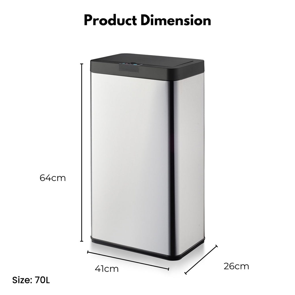 Wide Black Square Sensor Bin 70L