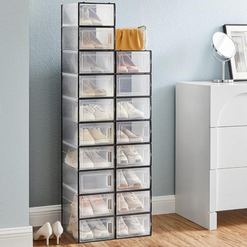 Pack of 18 Foldable and Stackable Shoe Boxes