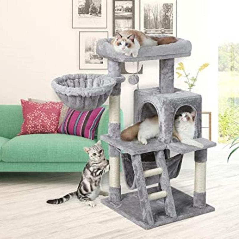 Plush Cat Condo Cat Tree - Light Grey 104cms