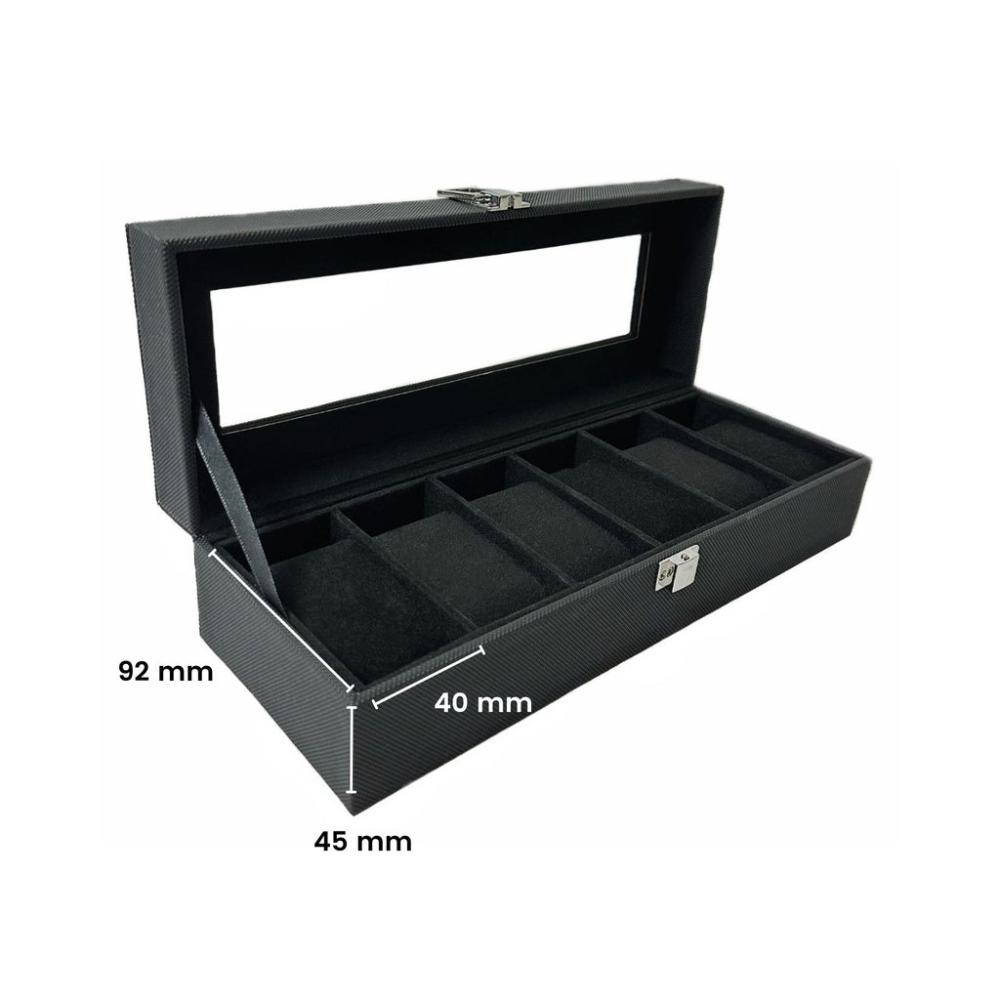 6 Slot Watch Box with Transparent Display Window (Black)