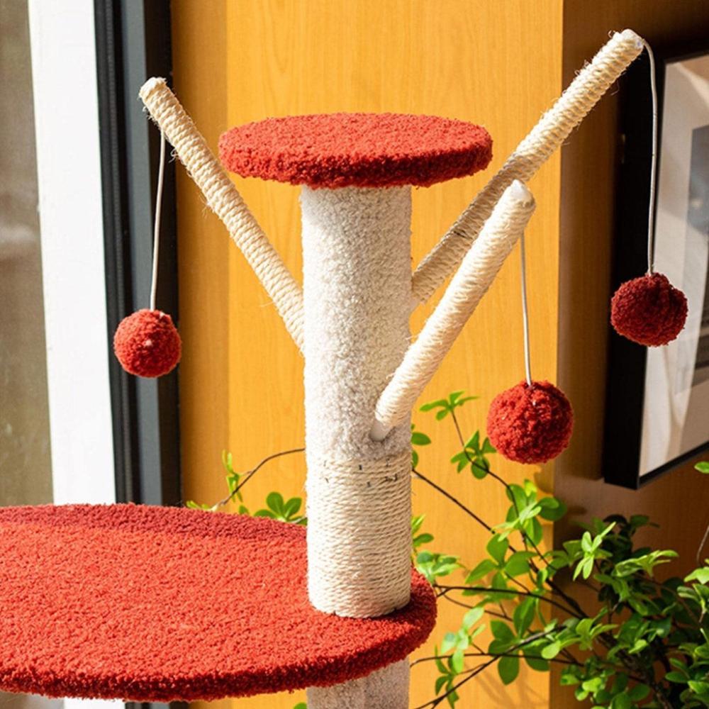 Plush Cat Condo Cat Tree - Red Yellow 130cms