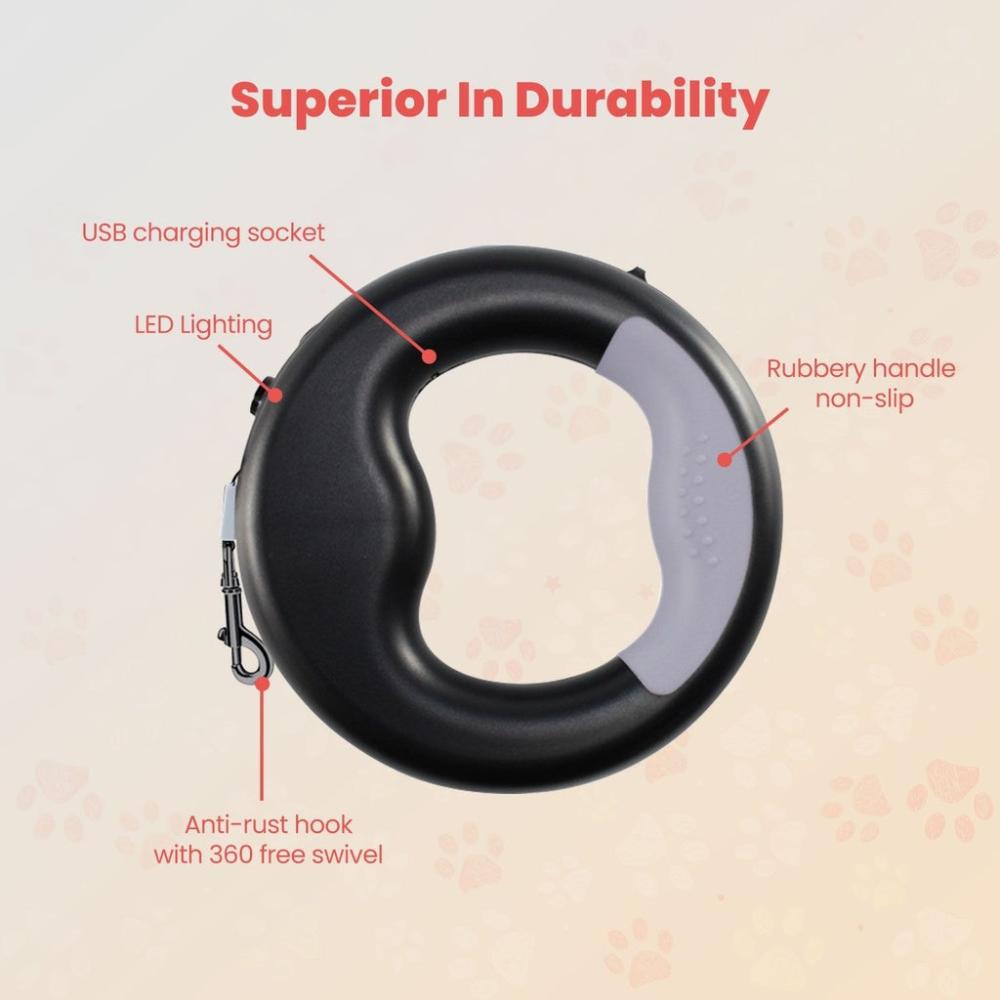 Doughnut Dog Leash with USB and LED - Black