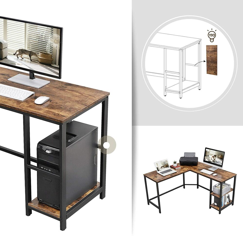 Authentic Style L-Shaped Desk with Shelves