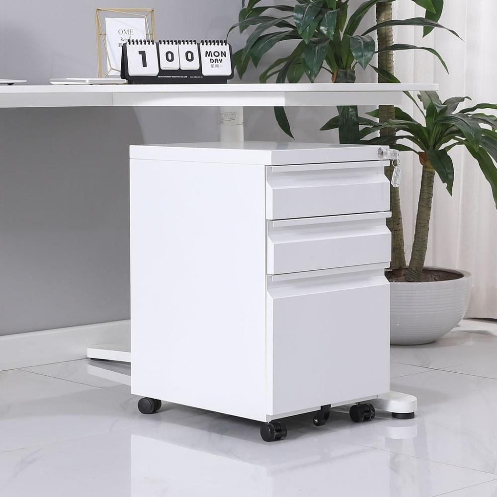 3-Drawer Mobile File Cabinet with Lock (White)