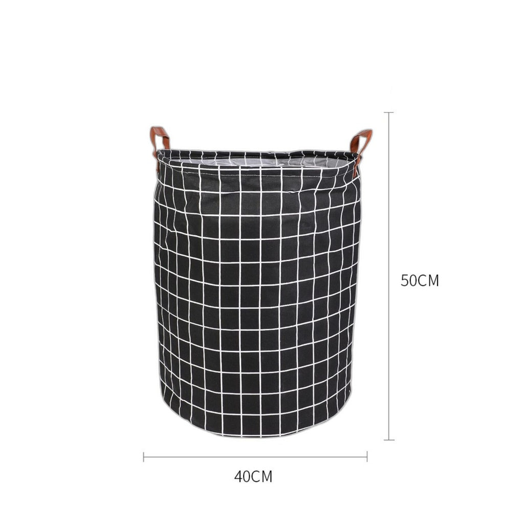 Laundry Basket Round Foldable (Black Square)