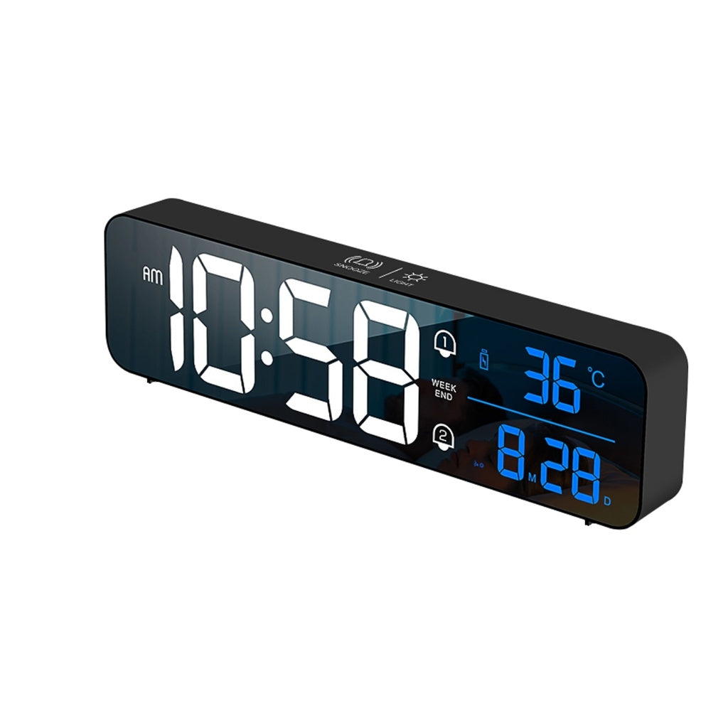 Mirrored Rechargeable Black Digital Alarm Clock