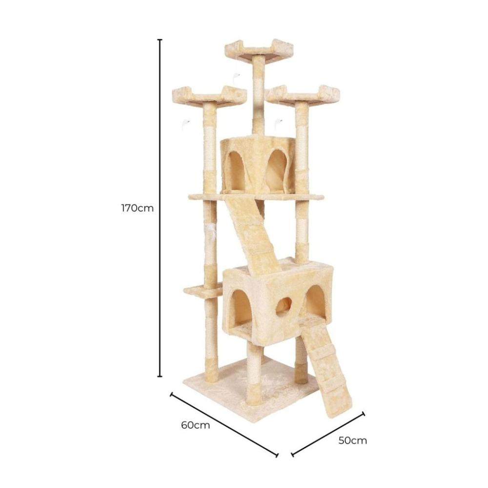 Plush Cat Condo Cat Tree Beige - 170cms