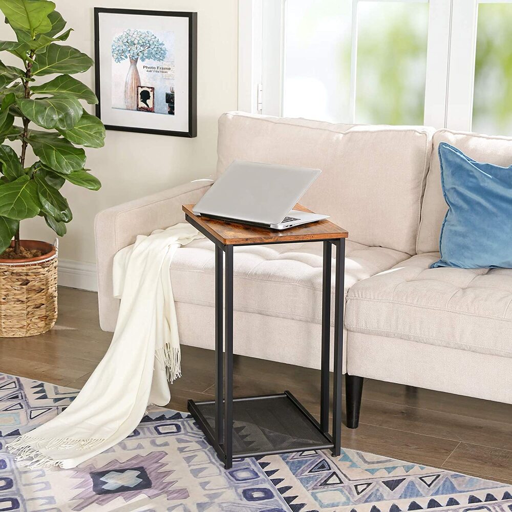 C-Shaped Side Table with Mesh Shelf