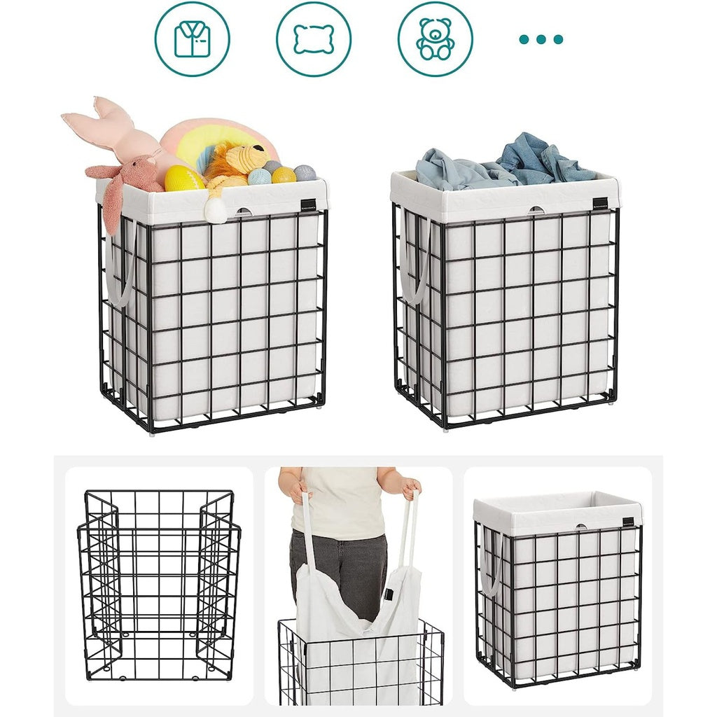 Laundry Hamper Metal Wire Frame 90L - Black and White