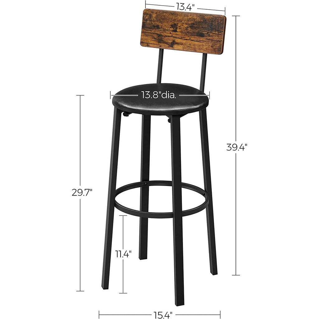 Set of 2 Bar Stools with Footrest PU Cover - Vintage Brown Black