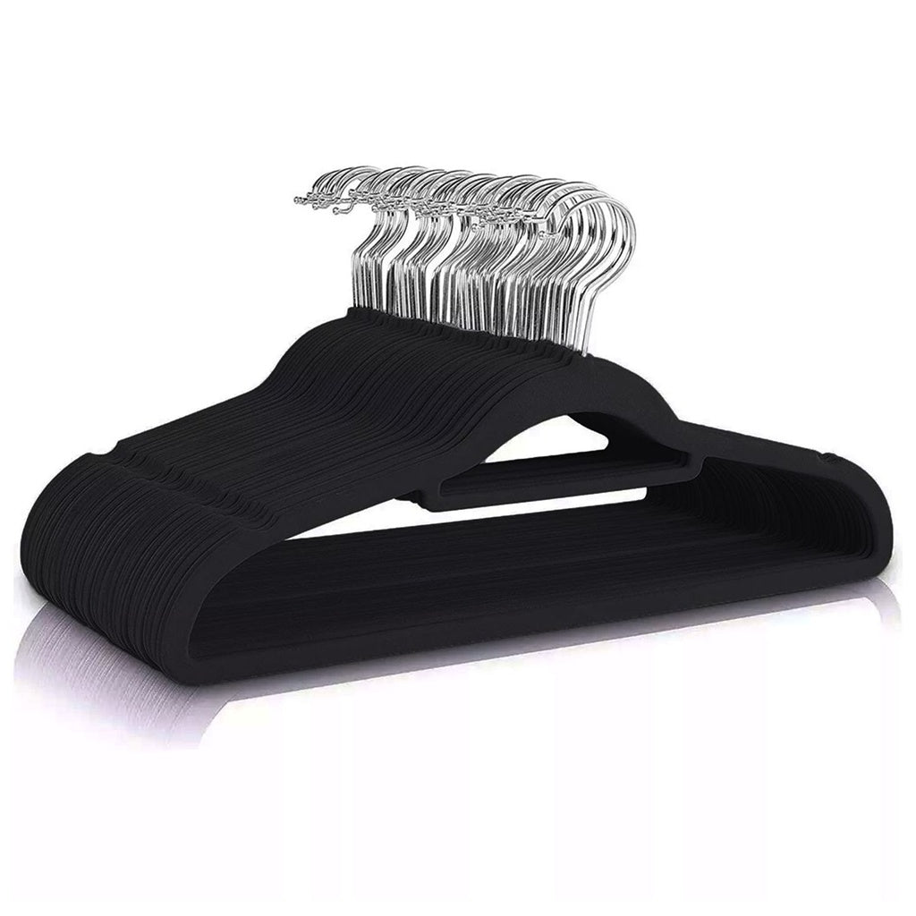 Non-Slip Velvet Suit Hangers (Black) - Pack of 30