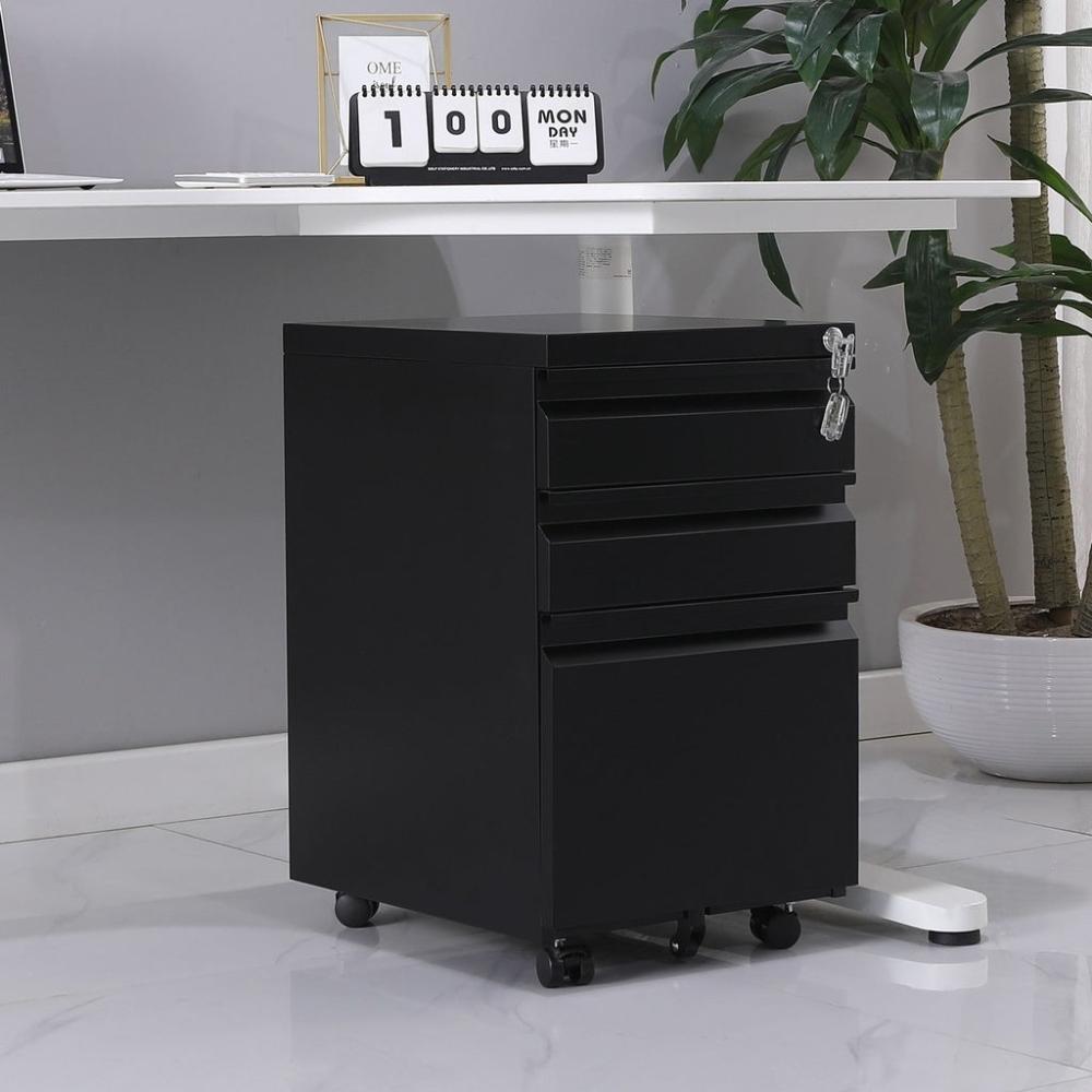 3 Drawer Mobile File Cabinet with Lock (Black)