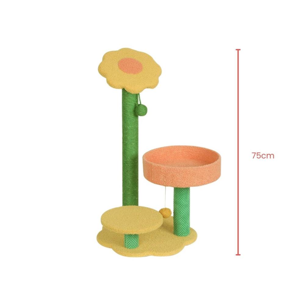 Sunflower Plush Scratching Post Cat Tree - 75cms