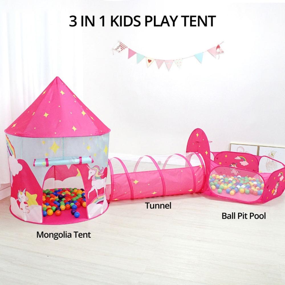 3 in 1 Unicorn Style Kids Play Tent - Pink