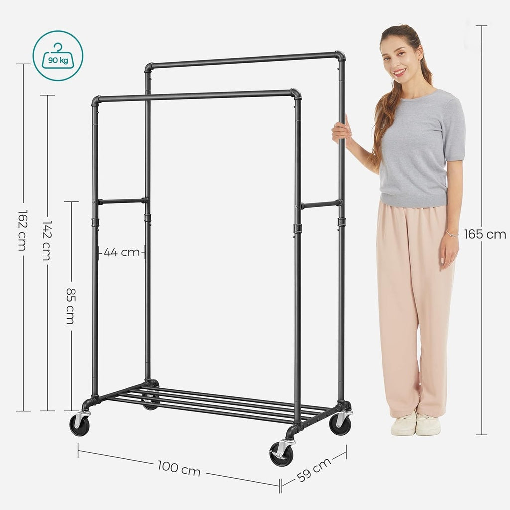 Industrial Pipe Clothes Hanging Rack Organizer - Black