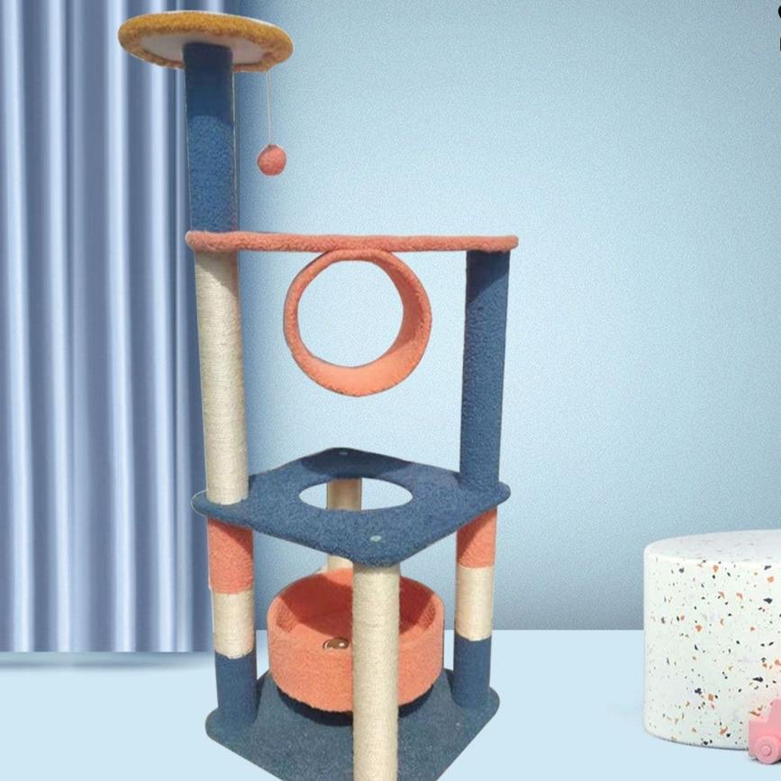 Emoji Plush Cat Condo Cat Tree - Blue Red 110cms