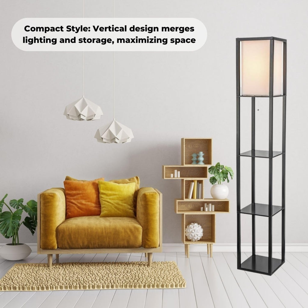 Floor Vintage Lamp Shelf 160cms (Black)