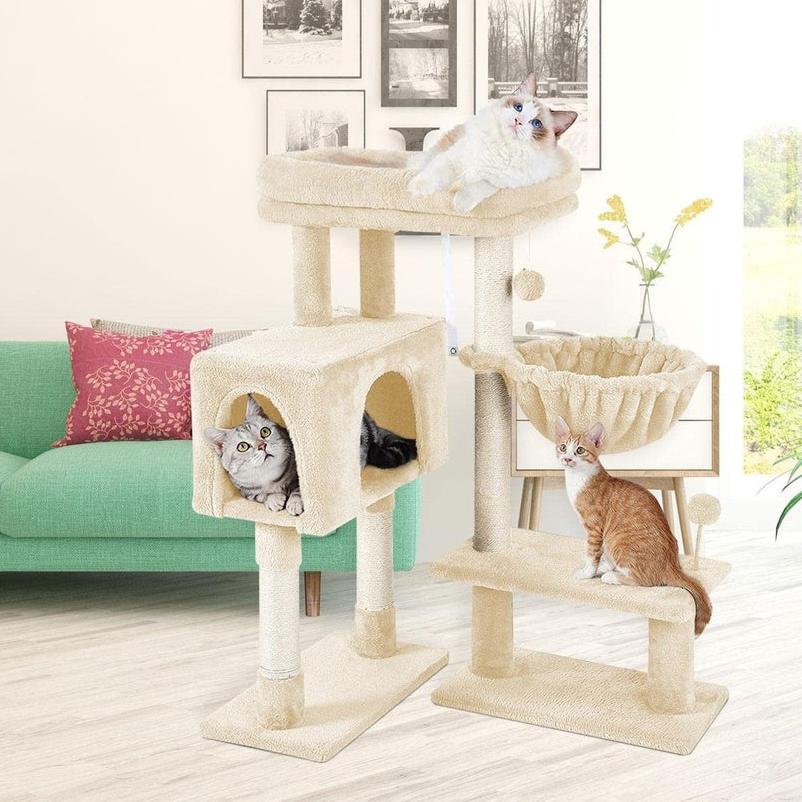 Adjustable Base Plush Cat Tree Beige - 97cms