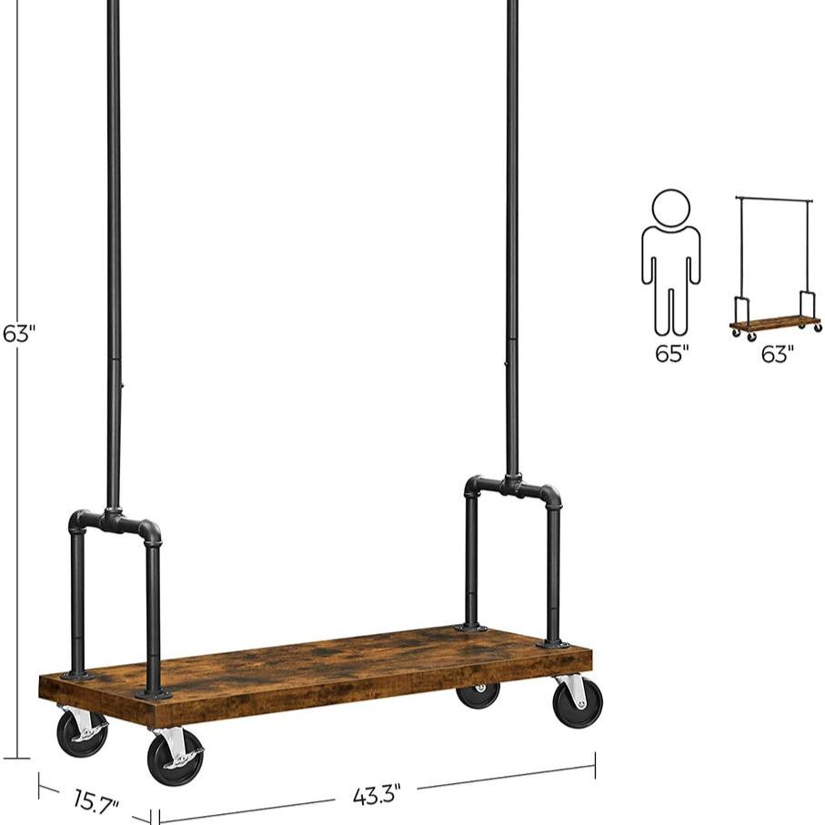 Clothes Rack Single Rail with Wheels