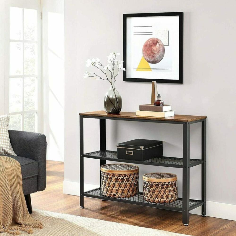 Mixed Double Console Table with 2 Mesh Shelves