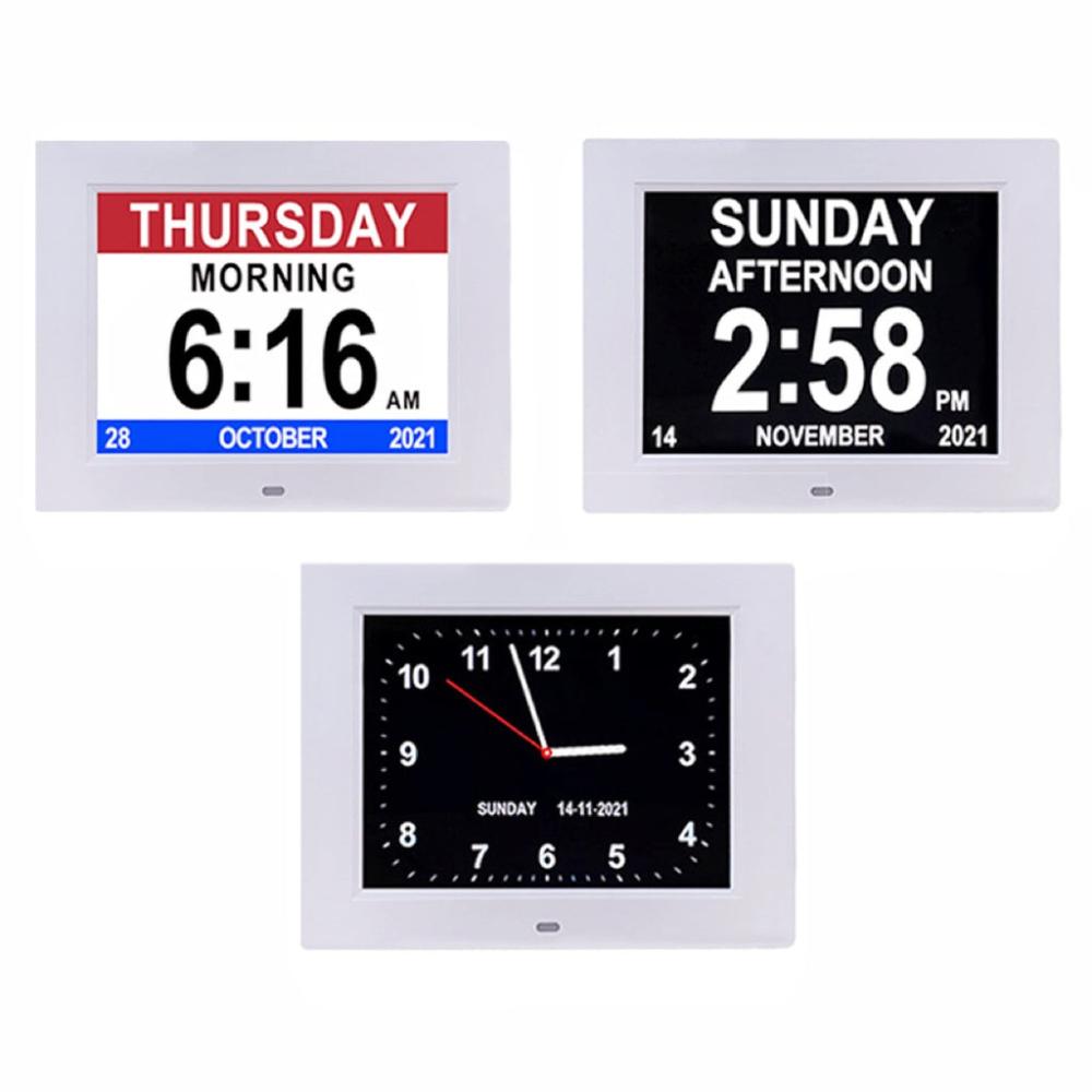 Calendar Digital Alarm Clock with Large LCD Screen (White)