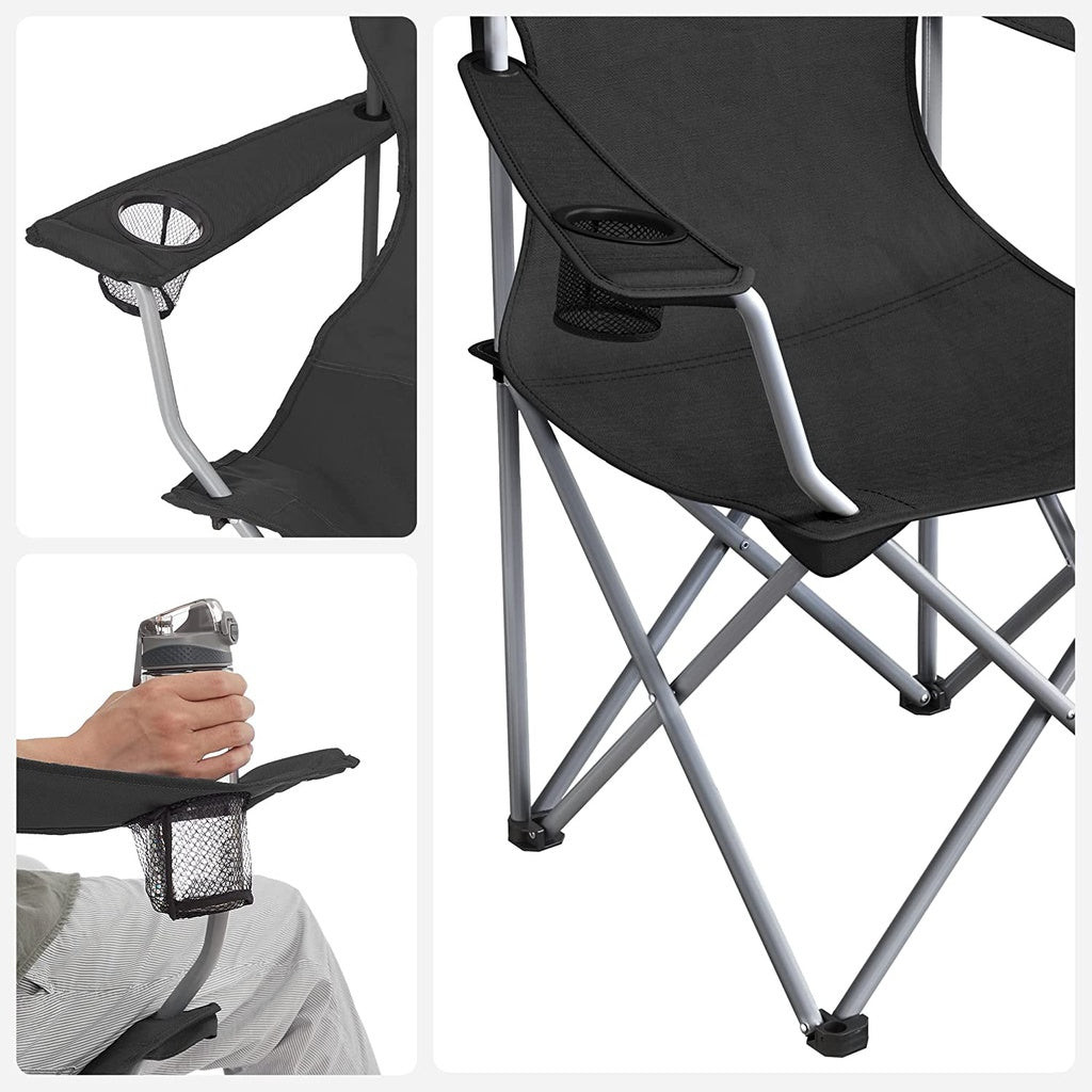 Set of 2 Folding Camping Outdoor Chairs - Black